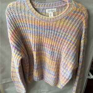 Jessica Simpson Pastel Striped Crewneck Sweater in Lavender, Yellow & Pink